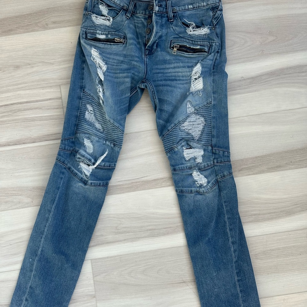 Slim Fit Distressed Blue Jeans